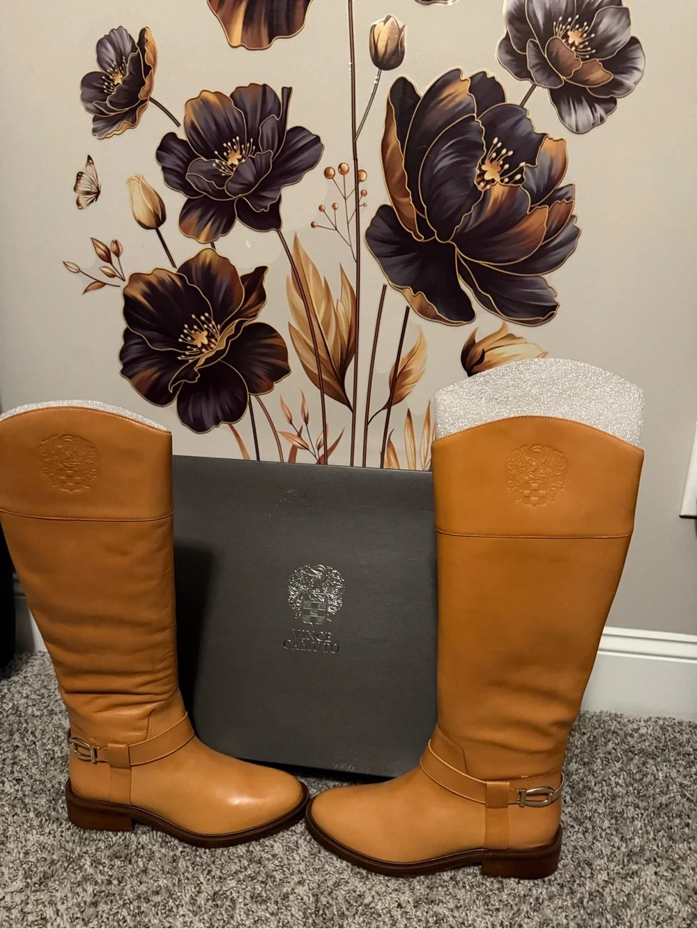 Vince Camuto Leather Knee High Boots Amanyir Light Cognac
